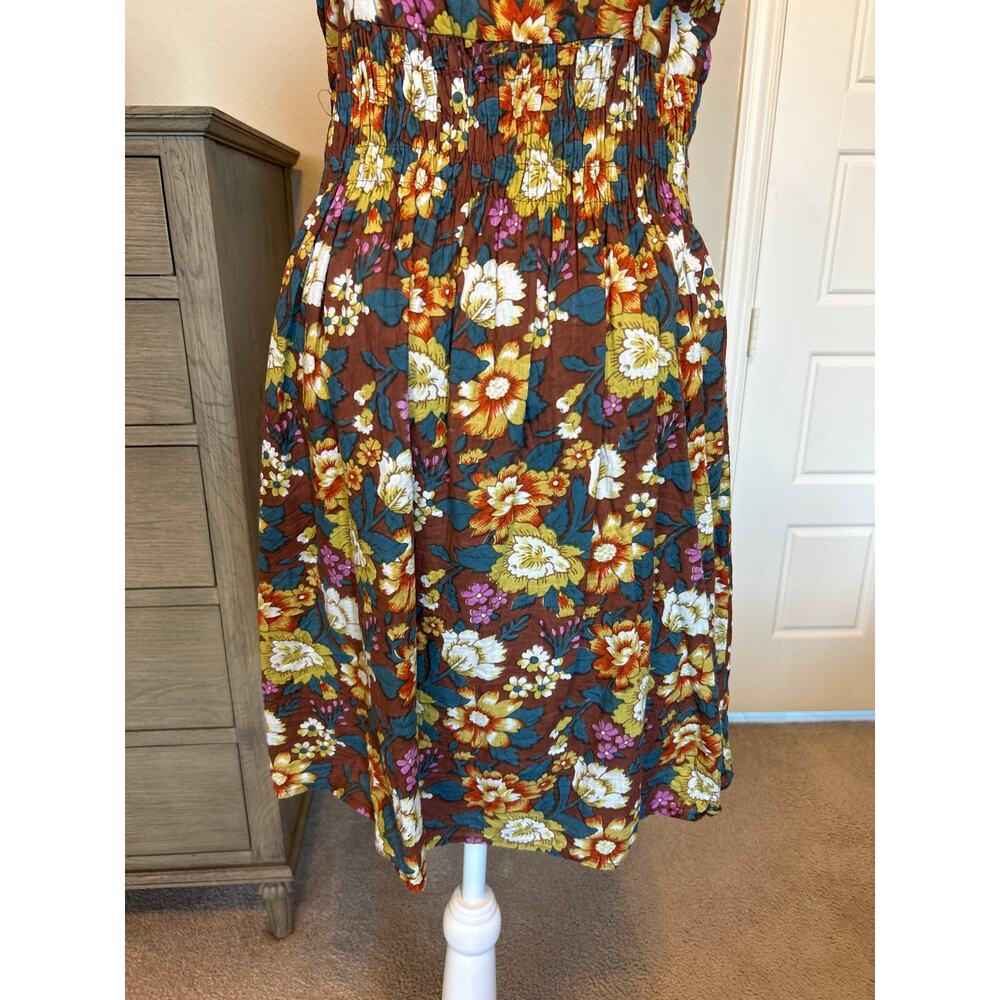 Shana | 100% Cotton Floral Spagetti Strap Smock Waist Dress | Large - Picture 13 of 14
